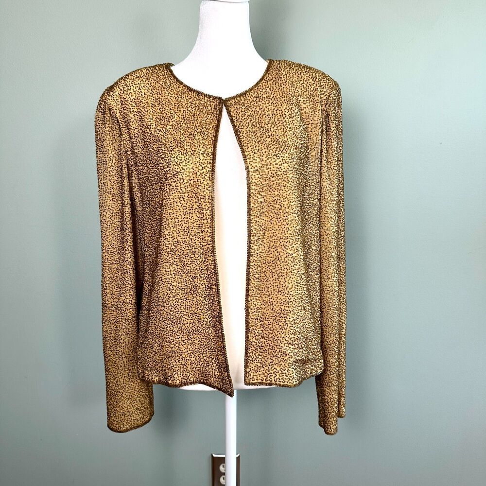 Sean Collection Vintage Silk Full Beaded Blazer Jacket Womens XL Formal Wedding
